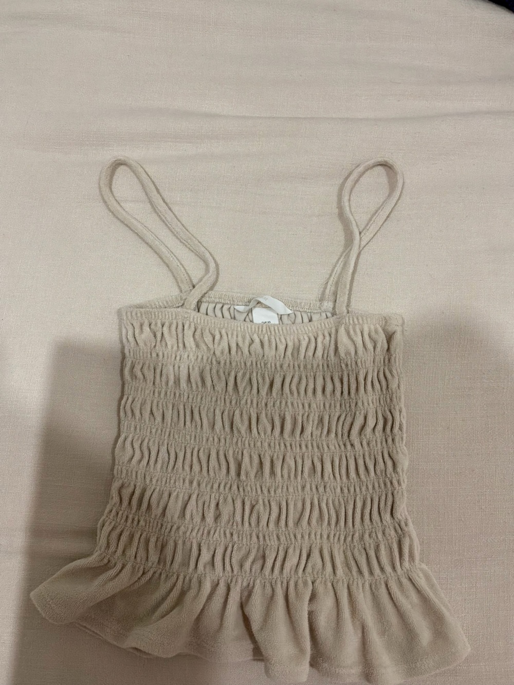 H&M Beige Smocked Spaghetti Strap Top